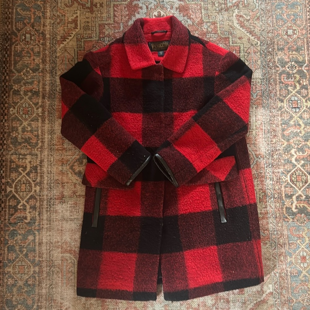 Pendleton Red and Black Buffalo Plaid Coat with Leather Details - XSP